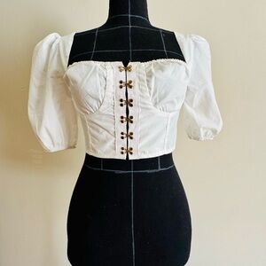 PrettyLittleThing White Corset Blouse with Puff Sleeves